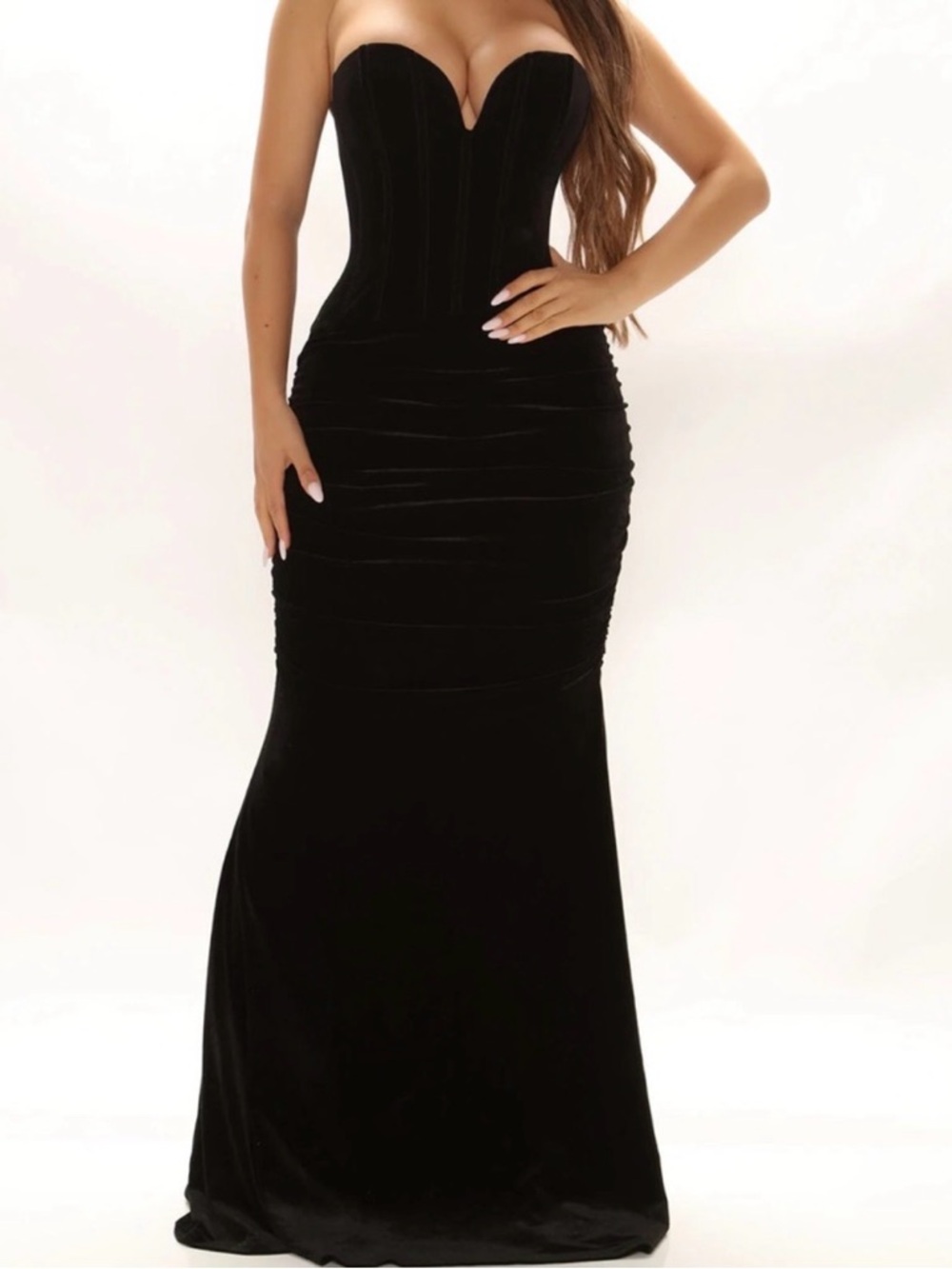 Fashion Nova Black Strapless Velvet Mermaid Gown